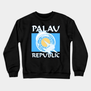 Palauan Flag with Hammerhead shark and dolphin Crewneck Sweatshirt